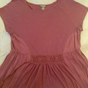 Burgundy Peplum Tee with Lace Insert